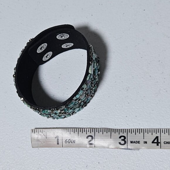 Boho Handmade Gemstone Chips Wide Leather Cuff Bracelet Natural Spiritual Snap - Picture 7 of 7